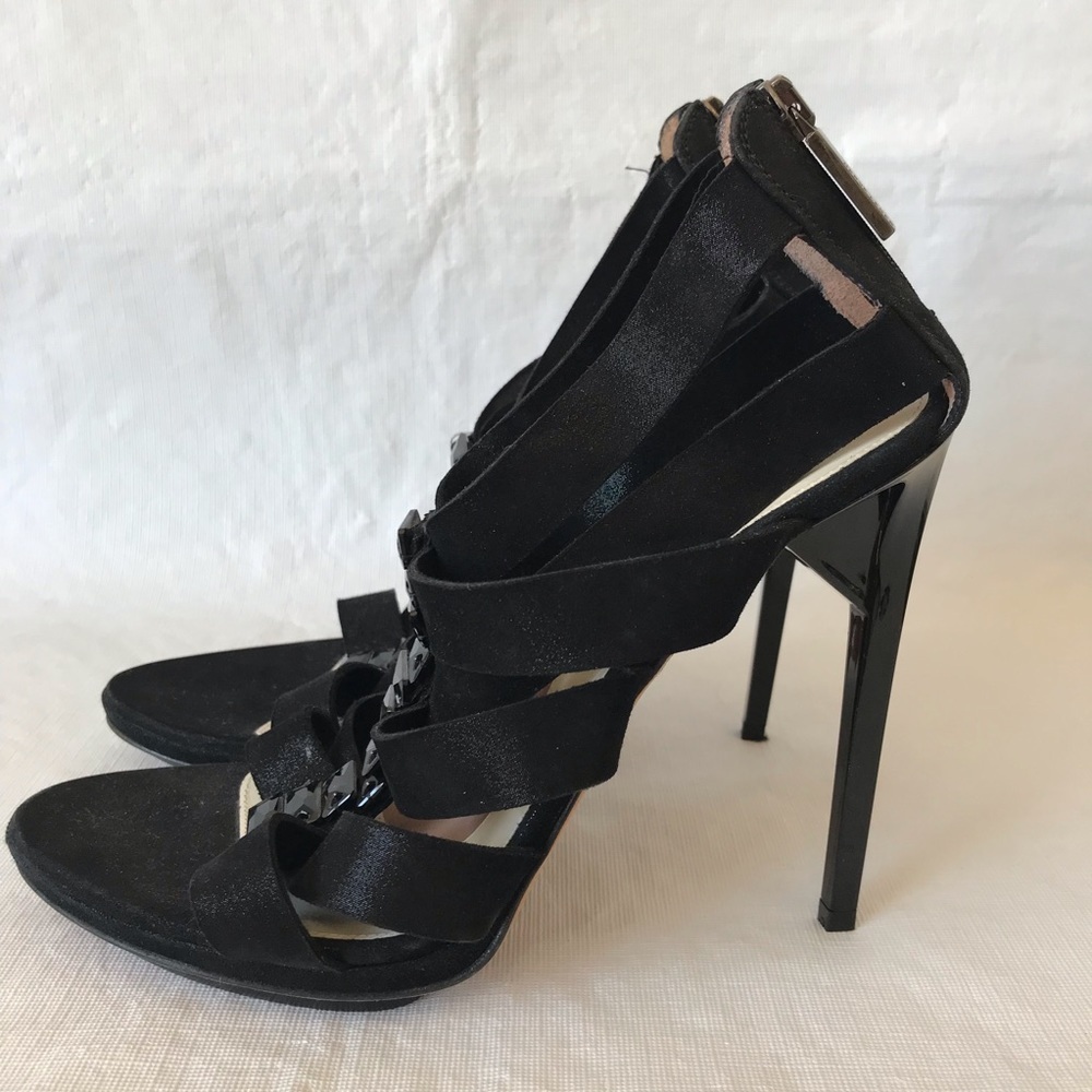 Herve Leger Black Strappy Bejeweled High Heels